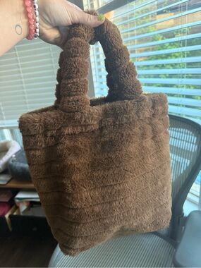 Brown Faux Fur Tote Bag - Plush Handbag - fuzzy comfy cozy cute like NEW clean:)